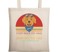Borsa tote in cotone ecologico naturale con scritta "Every Snack You Make Every Meal You Bake Every Bite You Take I'll Be Watching You", beige