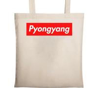 Borsa tote in cotone ecologico naturale della capitale Pyongyang della Corea del Nord Beige