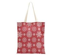 Borsa tote in cotone economica con tasche con renne e cuori, borsa casual per insegnanti, regalo per donne, Fiocchi di neve bianchi rossi natalizi, Taglia unica
