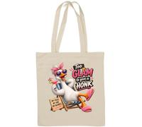 Borsa tote in cotone naturale con anatra rilassata che si gode di un momento glamour bianco