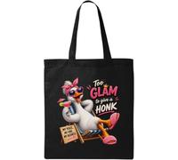 Borsa tote in cotone naturale con anatra rilassata che si gode di un momento glamour nera