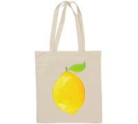Borsa tote in cotone naturale con disegno ad acquerello limone bianco