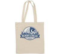 Borsa tote in cotone naturale con emblema creativo che rappresenta la memoria e i sogni, colore bianco