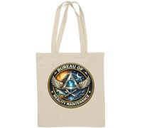 Borsa tote in cotone naturale con emblema simbolico della gestione della realtà bianca