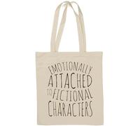 Borsa tote in cotone naturale con lettore di libri con personaggi immaginari Emotionally Attached to Fictional Characters, colore bianco
