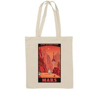 Borsa tote in cotone naturale con poster futuristico "Explore The Red Planet", colore: bianco