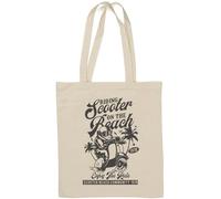 Borsa tote in cotone naturale con scritta "Enjoy The Ride", colore: bianco
