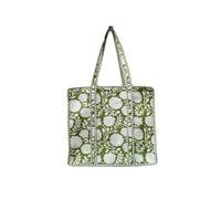 Borsa tote in cotone trapuntato stampato a mano con stampa a blocchi reversibile grande multicolore floreale (cotone, verde, floreale), Verde, Large