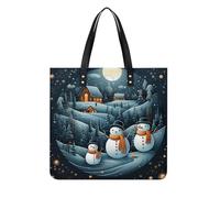 Borsa tote in pelle, borsa da donna in pelle con stampa di Babbo Natale pinguino borsa in pelle alla moda borsa in pelle resistente elegante borsa tote bag, borse in pelle, 39x39cm