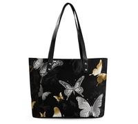 Borsa tote in pelle con stampa di zampe di cane per le donne borse con manico superiore borse casual lavoro tote borsa a tracolla da viaggio, Oro Bianco Farfalle Nero, 29*34*14cm