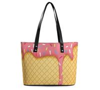 Borsa tote in pelle con stampa di zampe di cane per le donne borse con manico superiore borse casual lavoro tote borsa a tracolla da viaggio, Motivo gelato e waffle, 29*34*14cm