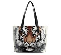 Borsa tote in pelle con stampa di zampe di cane per le donne borse con manico superiore borse casual lavoro tote borsa a tracolla da viaggio, Tigre Doodle in bianco e nero, 29*34*14cm