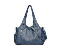 Borsa tote in pelle da donna, borsa monospalla retrò di grandi dimensioni, tracolla semplice con tracolla regolabile, adatta per viaggi, viaggi di lavoro, shopping e varie occasioni (Lake Blue)