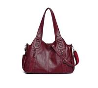 Borsa tote in pelle da donna, borsa monospalla retrò di grandi dimensioni, tracolla semplice con tracolla regolabile, adatta per viaggi, viaggi di lavoro, shopping e varie occasioni (Wine Red)