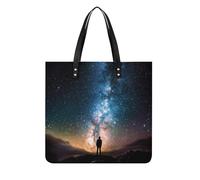 Borsa tote in pelle, Man Looking Up Universe Night Print Borsa in pelle da donna Borsa in pelle alla moda Borsa in pelle resistente Borsa in pelle elegante Borsa in pelle, 39x39cm