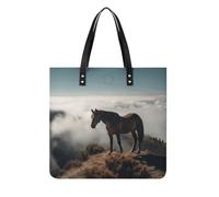 Borsa tote in pelle, stampa cavallo su montagna borsa in pelle da donna borsa in pelle moda borsa in pelle resistente borsa elegante tote bag, borse in pelle, 39x39 cm