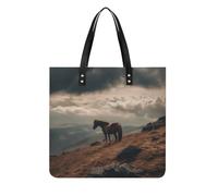 Borsa tote in pelle, stampa cavallo sulla montagna borsa in pelle da donna borsa in pelle moda borsa in pelle resistente borsa elegante tote bag, borse in pelle, 39x39cm