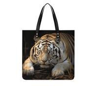 Borsa tote in pelle, stampa tigre sdraiata borsa in pelle da donna borsa in pelle alla moda borsa in pelle resistente borsa elegante tote bag, borse in pelle, 39 x 39 cm