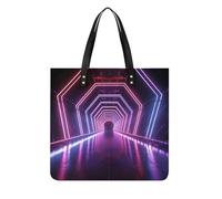 Borsa tote in pelle, stampa tunnel luci al neon borsa da donna in pelle borsa in pelle moda borsa in pelle resistente borsa elegante tote bag, borse in pelle, 39x39cm