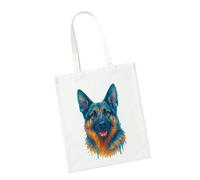 Borsa tote in poliestere con disegno di cane pastore tedesco ad acquerello, 42 x 38 cm, colore: bianco