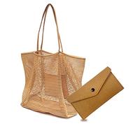Borsa tote in rete da spiaggia 1pc con tasca portamonete in feltro 1pc, borsa a tracolla in rete pieghevole di grande capacità, borsa da spiaggia estiva, perfetta per feste in spiaggia, viaggi