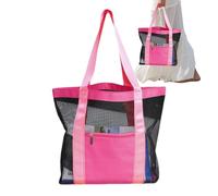 Borsa tote in rete per la spiaggia, borsa tote in rete, borsa da spiaggia resistente alla sabbia, borsa a tracolla pieghevole per esterni, borsa da piscina leggera da donna, rosa acceso, Se référer au