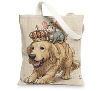 Borsa tote in tela a forma di animale, con simpatico design di cane e topo, borse riutilizzabili, divertenti e leggere, lavabili per palestra, viaggi, spiaggia, Beige, 13x15 Inch