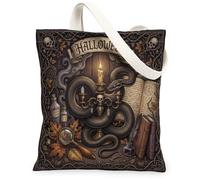 Borsa tote in tela a forma di serpente, gotico mistico con teschio, candela mistica, Halloween, nera, piccola, 33 x 38 cm, nero, 13x15 Inch