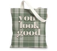 Borsa tote in tela a quadri, elegante, a scacchi, leggera, riutilizzabile, per viaggi, palestra, spiaggia all'aperto, Verde, 13x15 Inch