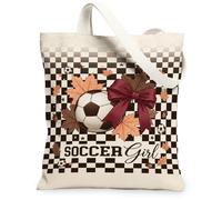 Borsa tote in tela a tema palla autunnale da calcio, 33 x 38 cm, Marrone