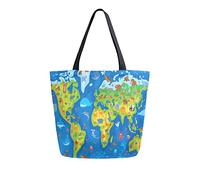 Borsa tote in tela Anatty da donna, borsa a tracolla grande casual con mappa del mondo degli animali Borse per la spesa Borse per la spesa