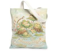 Borsa tote in tela anfibia da donna, con fiori di giglio giocoso primaverile, lavabile, riutilizzabile, piccola borsa tote per shopping, brunch parco, biblioteca, gite di un giorno, 33 x 38 cm