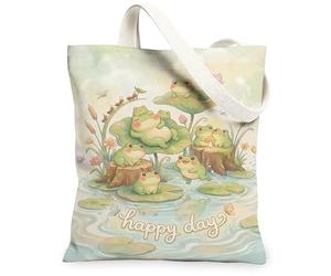 Borsa tote in tela anfibia da donna, con fiori di giglio giocoso primaverile, lavabile, riutilizzabile, piccola borsa tote per shopping, brunch parco, biblioteca, gite di un giorno, 33 x 38 cm