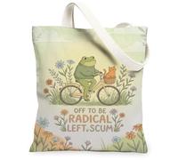 Borsa tote in tela anfibia da donna, con gatto giocoso primaverile, verde, lavabile, riutilizzabile, idea per viaggi, lavoro, shopping, libreria, 33 x 38 cm