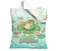 Borsa tote in tela anfibia da donna, estiva giocoso giglio, pesci, verde estivo, lavabile, riutilizzabile, borsa per la spesa ideale per familiari, amici, colleghi, lettura di amori, 33 x 38 cm