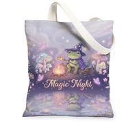 Borsa tote in tela anfibia da donna, fantasiosa fantasia con funghi, fuoco, Halloween, viola, lavabile, riutilizzabile, ideale per viaggi, lavoro, shopping, libreria, 33 x 38 cm