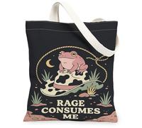 Borsa tote in tela anfibia da donna, fantasiosa, giocosa, cactus lunare, nera, lavabile, riutilizzabile, estetica, idea per viaggi all'aperto, giornata lavorativa, lettura, 33 x 38 cm