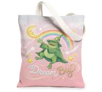 Borsa tote in tela anfibia da donna, fantasiosa luna giocosa arcobaleno primavera pesca lavabile riutilizzabile borsa per la spesa idea per viaggi all'aperto, giornata lavorativa, lettura, 33 x 38 cm