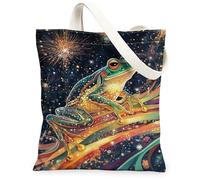 Borsa tote in tela anfibia da donna, fantasiosa stella colorata arcobaleno verde estate lavabile riutilizzabile borsa per la spesa idee per, Verde, 13x15 Inch