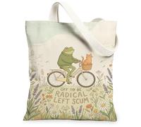 Borsa tote in tela anfibia da donna, fantasioso gatto giocoso, verde primavera, lavabile, riutilizzabile, idea per la famiglia, Verde, 13x15 Inch