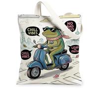 Borsa tote in tela anfibia da donna, giocosa casual con nuvole scooter verde estate lavabile riutilizzabile borsa per la spesa idea per shopping, viaggi, ufficio, biblioteca, casual, 33 x 38 cm