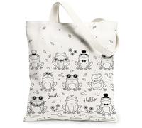 Borsa tote in tela anfibia da donna, graziosa e giocosa con foglie di fiori, estiva, lavabile, riutilizzabile, piccola borsa tote per shopping, brunch parco, biblioteca, gite di un giorno, 33 x 38 cm