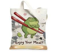 Borsa tote in tela anfibia da donna, simpatica bacchette, sushi, verde, lavabile, riutilizzabile, con grafica, idea per familiari, amici, colleghi, lettura di amori, 33 x 38 cm