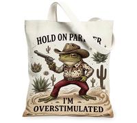 Borsa tote in tela anfibia da donna, umoristica occidentale, cappello da cowboy, senza verde, lavabile, riutilizzabile, estetica, per S, Verde scuro, 13x15 Inch