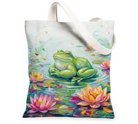 Borsa tote in tela anfibia per donne, natura fantasiosa ninfea acqua primavera verde lavabile riutilizzabile grafica tote bag idee, Verde, 13x15 Inch