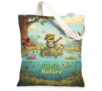 Borsa tote in tela anfibia per donne, natura giocosa ninfea pesce primavera verde lavabile riutilizzabile grafica tote bag idee per familiari, amici, colleghi, lettura amori, 33 x 38 cm