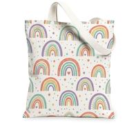 Borsa tote in tela arcobaleno per donne, giocoso fantasioso stelle cuori primavera pastello lavabile riutilizzabile mercato tote bag idee per, Pastello., 13x15 Inch