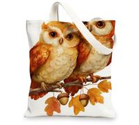 Borsa tote in tela artistica con gufo, motivo vintage con uccellini, borse per la spesa riutilizzabili, leggere e lavabili, per palestra, viaggi all'aperto, 33 x 38 cm