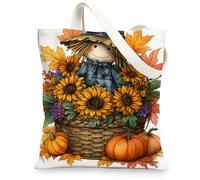 Borsa tote in tela autunnale con girasole, design floreale autunnale, borse per la spesa riutilizzabili, leggere, lavabili ed ecologiche, per generi alimentari, spiaggia, picnic, 33 x 38 cm