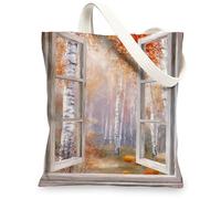 Borsa tote in tela autunnale, con paesaggio scenico, borse per la spesa riutilizzabili, leggere e lavabili, con tracolla per palestra, viaggi, spiaggia, picnic, 33 x 38 cm